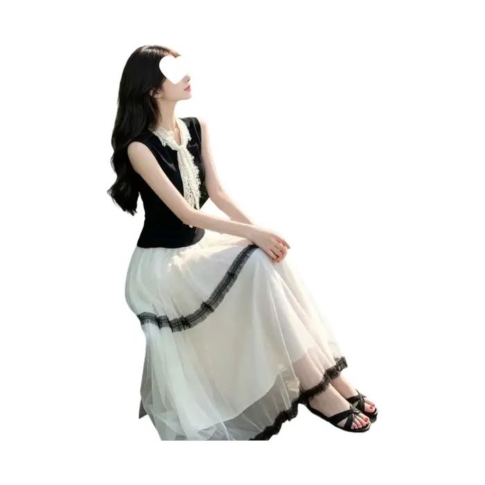 Ensemble élégant jupe longue en maille noire et haut sans manches – Tendance estivale