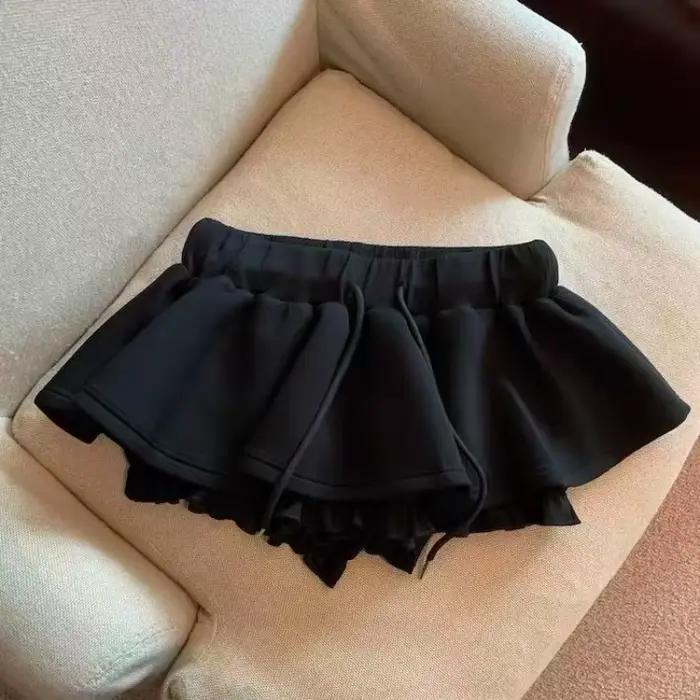 Jupe noire sexy pour femme, taille haute, coupe trapèze, mini-jupe bouffante