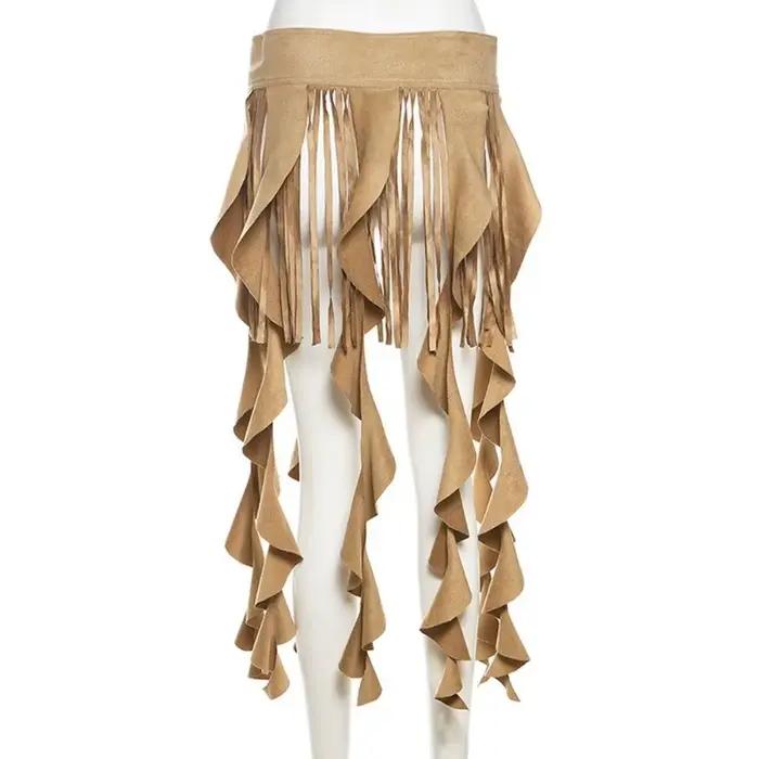 Mini-jupe irrégulière à volants et franges, ajustable, sexy, avec rideau de taille, accrocheuse, décontractée, pour tenues de soirée dansante