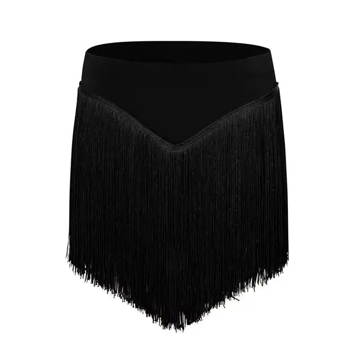 Jupe de danse latine pour femmes adultes, style sexy, double couche, pompon irrégulier, jupe courte, vêtements de pratique de danse moderne, jupe de performance pour occasions spéciales