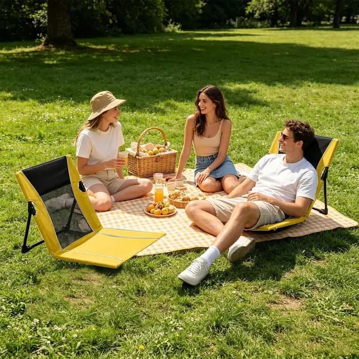 Chaise de camping pliable en métal pour extérieur, jardin, parc, plage, avec dossier et coussin, portable et confortable