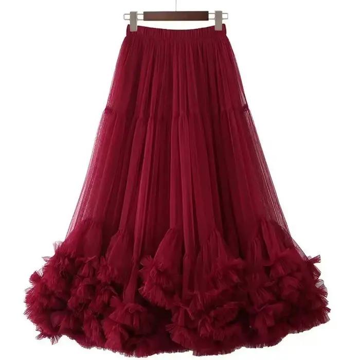 Jupe évasée oversize en maille avec volants style coréen pour mariage et occasions spéciales junior femmes printemps été polyvalente