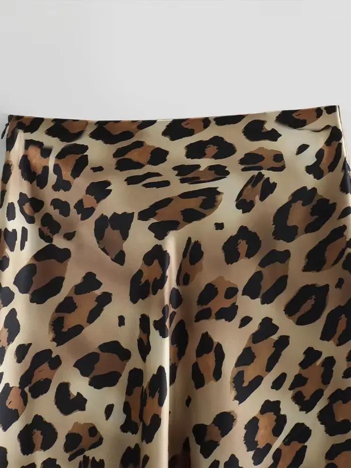 Willshela femmes mode léopard plissé côté fermeture éclair jupe Midi Vintage taille haute femme Chic dame jupes