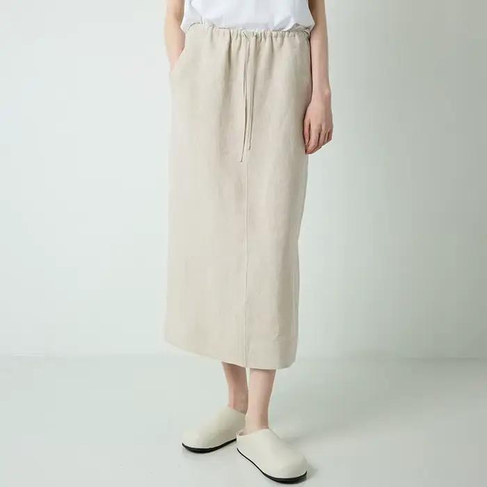 100% lin jupes droites en vrac femmes été taille haute élastique Simple décontracté fendu moitié ample mode Streetwear jupe blanche