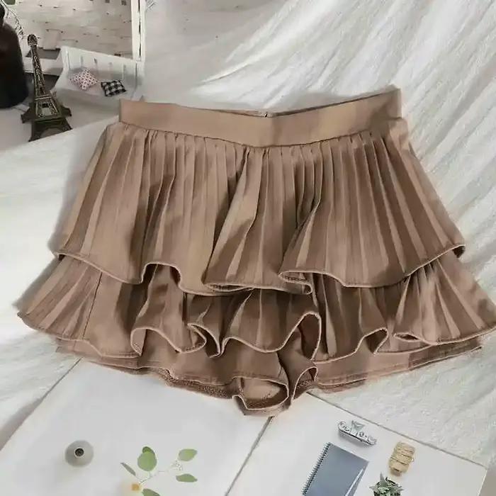 Jupe mini plissée noire style grunge avec short intégré à double ceinture