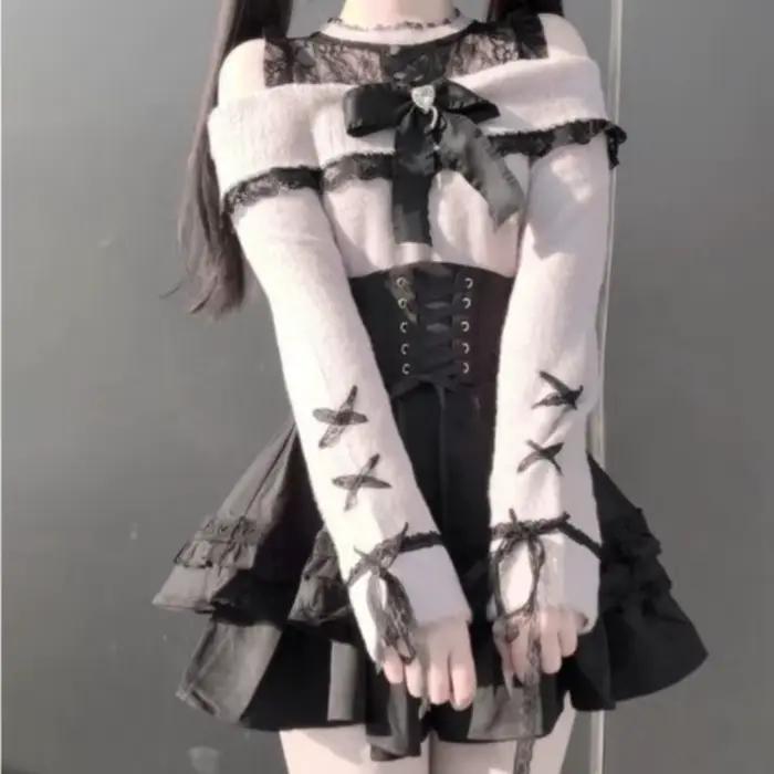 Robe d'hiver polyester Lolita Y2K avec jupe pull et uniforme scolaire pour femmes et filles occasions festives