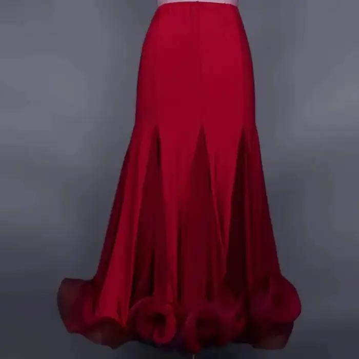 Jupes flamenco pour danse latine femmes jupe longue adulte salle de bal pratique femme moderne standard robe compétition enfants