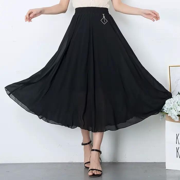 ZUZK Version coréenne a-ligne grande balançoire jupe en mousseline de soie taille élastique femmes été nouvelle couleur