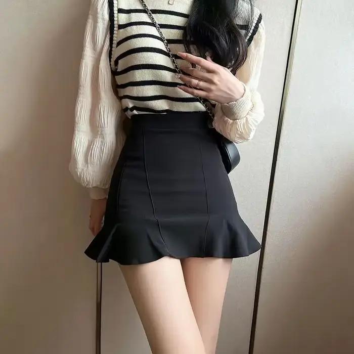 Nouveau dans les femmes jupe une ligne taille haute jupes féminines Gyaru élégant longue pas cher vêtements tendance