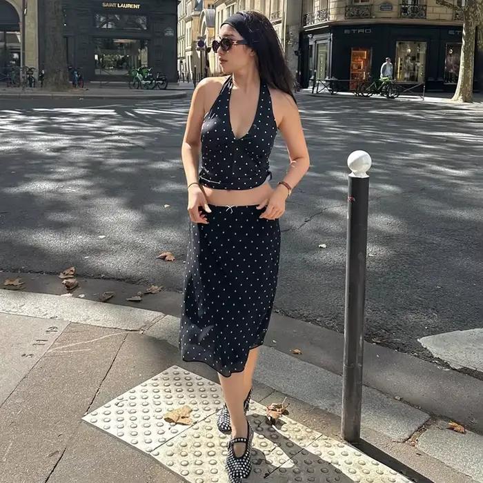 Tornova – ensemble deux pièces jupe imprimée à pois pour femmes