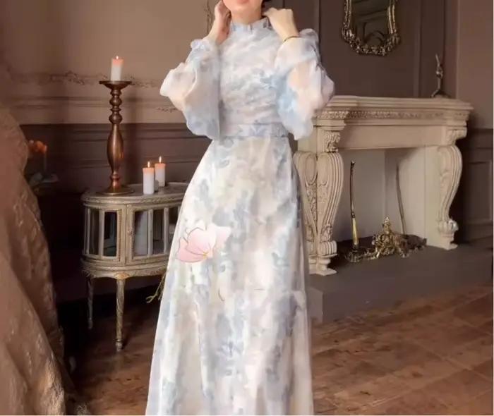 Robe élégante et ajustée pour femmes, nouveau Style, manches cloche, jupe longue française cintrée à la taille, 2024