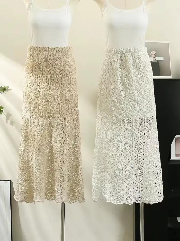 Femmes Sweat jupes droite géométrique évider jupe douce décontracté haute taille élastique