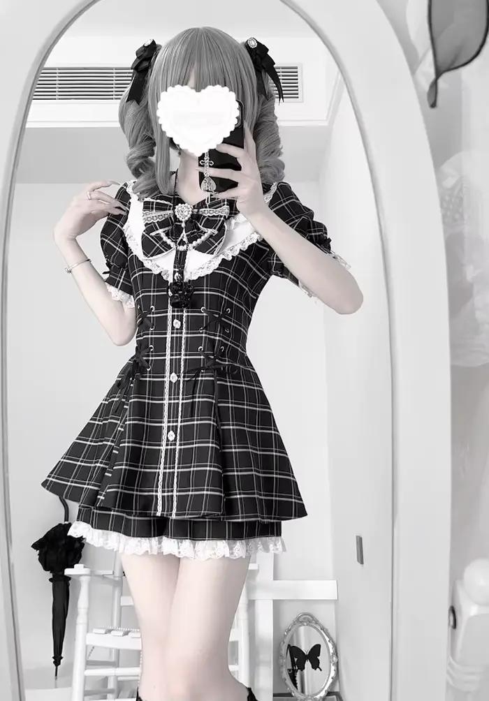 Robe Lolita style Jirai Kei Kawaii avec nœud pour femme