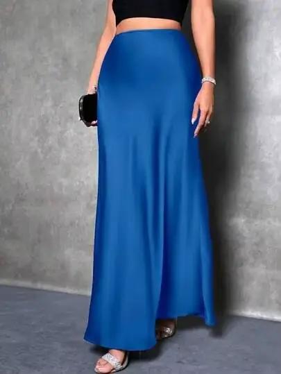 Jupe en Satin taille haute Maxi Cocktail fête de mariage une ligne jupes longues pour les femmes