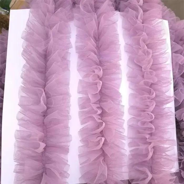 Jupe évasée en gaze double couche prune violette avec volants et ourlet effiloché pour femmes, élégante et romantique pour occasions spéciales