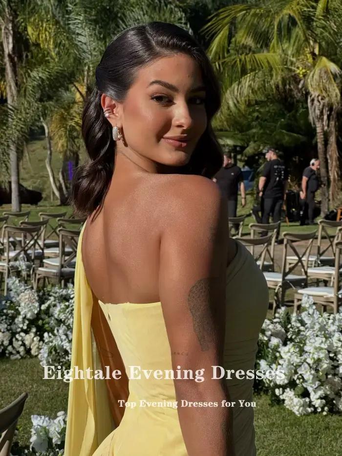Robes de soirée jaunes Eightale pour mariage, plissées en mousseline, asymétriques à une épaule, style musulman, personnalisées, coupe trapèze, pour bal de promo