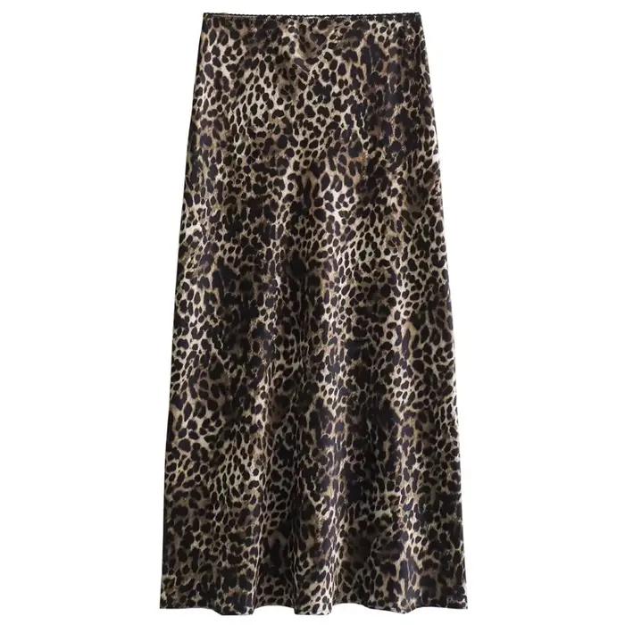 HXAO jupe femme léopard noeud Satin jupe été 2025 Vintage taille haute Wrap jupes longues pour les femmes élégantes jupes de rue