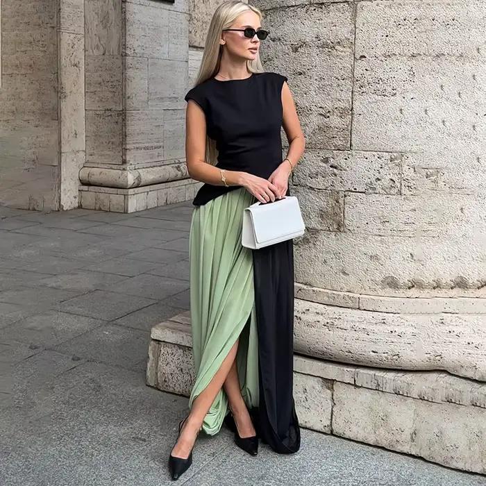 Jupe longue plissée drapée fendue Typhaland pour femme