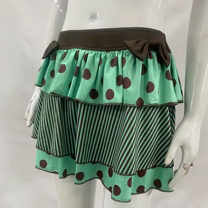 Jupe courte évasée à pois avec nœud créatif style décontracté mode vintage street spice femme occasions spéciales