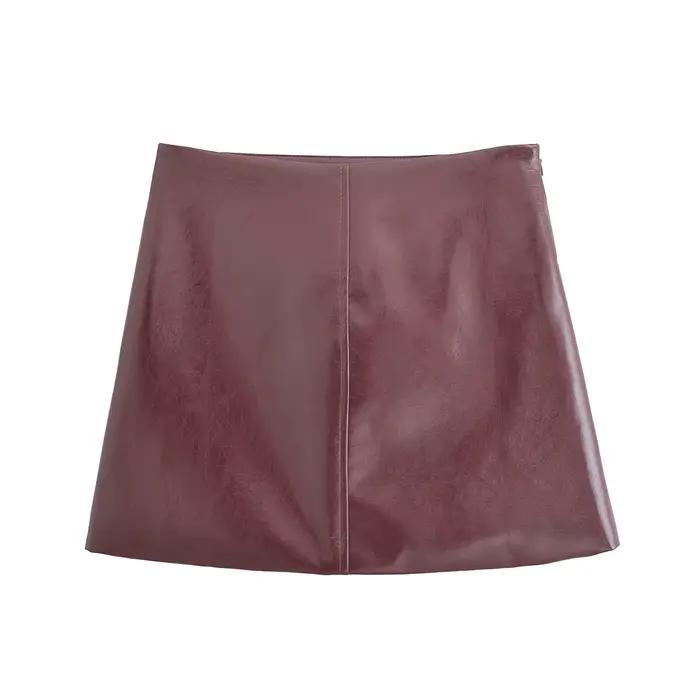 Jupe mini moulante unie en similicuir PU pour femme