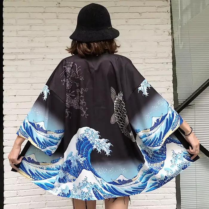Kimono japonais traditionnel pour femme, Cardigan Long, chemisier Cosplay, chemise Yukata, robe japonaise Haori Geisha KZ001, 2021