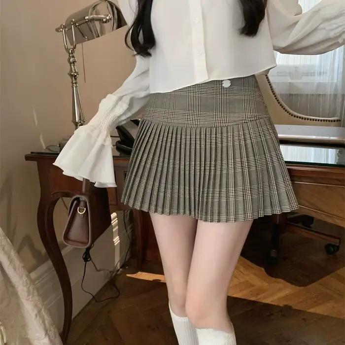 Jupe courte à taille haute à carreaux imprimés