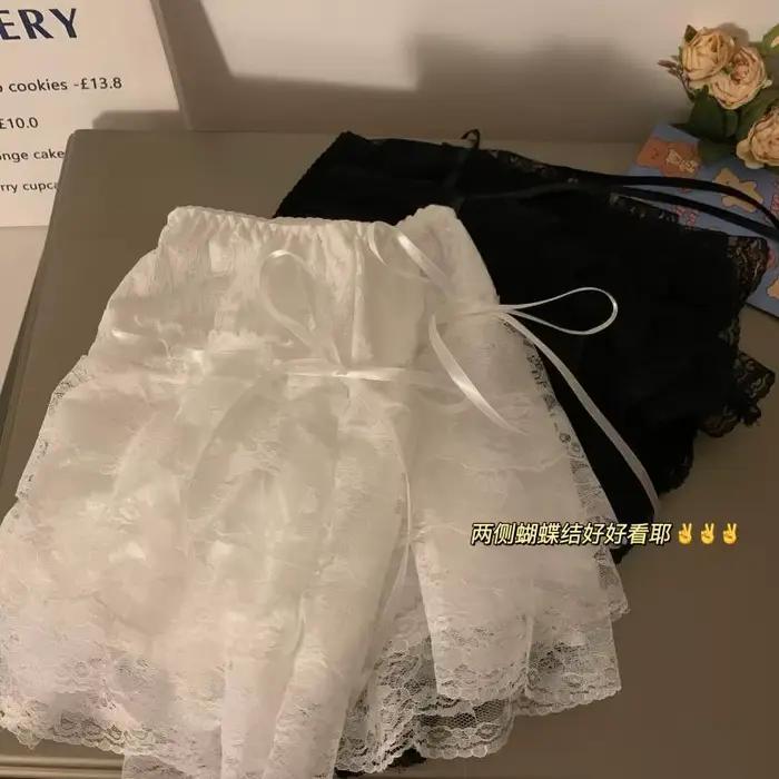 Dentelle Sexy douce jupe d'été femmes vêtements taille haute Harajuku blanc 2000s Kawaii corée arc Mini jupes Y2k Femme