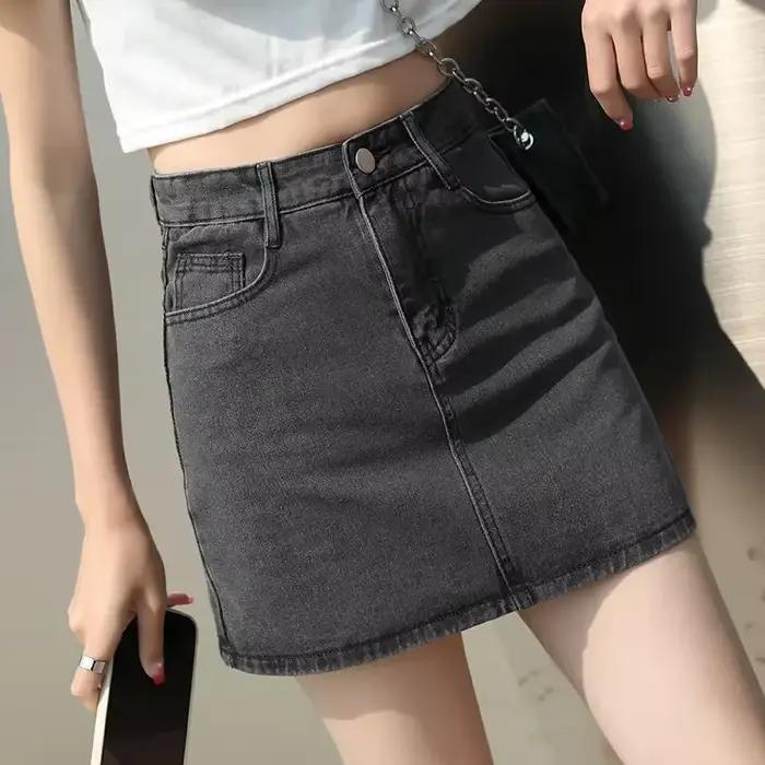 Mini jupe en jean taille haute avec poche pour femme