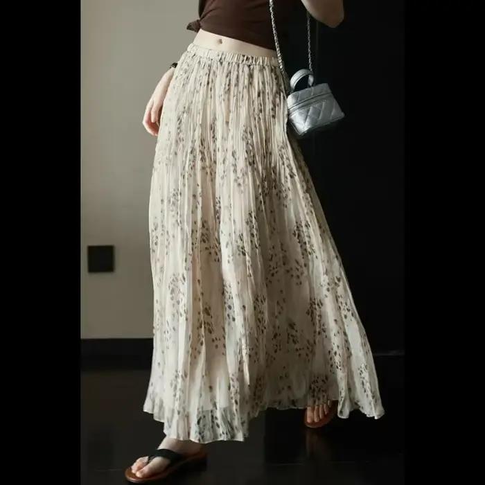 Jupe longue plissée vintage à imprimé léopard pour femme