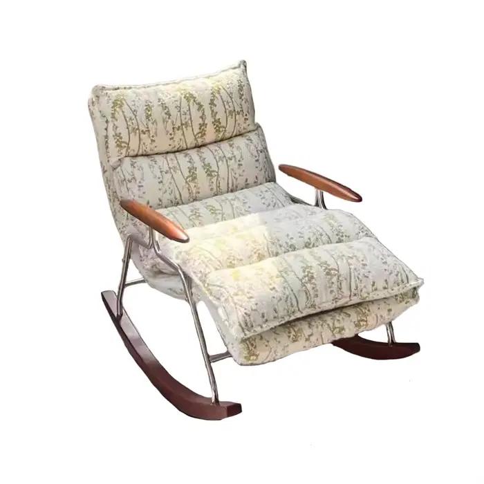 Fauteuil à bascule minimaliste de luxe en métal pour salon, chaise longue inclinable en cuir écologique pliable