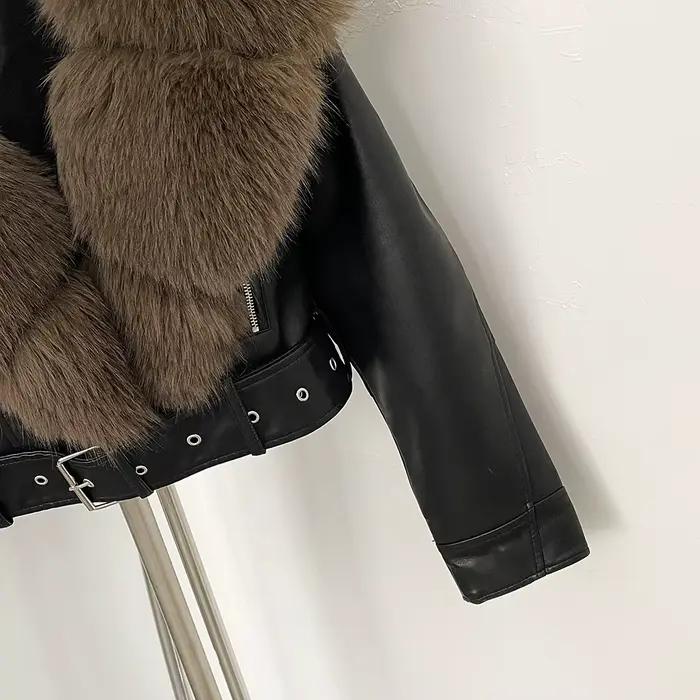 Manteau en fausse fourrure femme automne veste en Faux cuir vêtements courts à manches longues printemps nouvelle veste en fourrure PU poches artificielles pour femmes