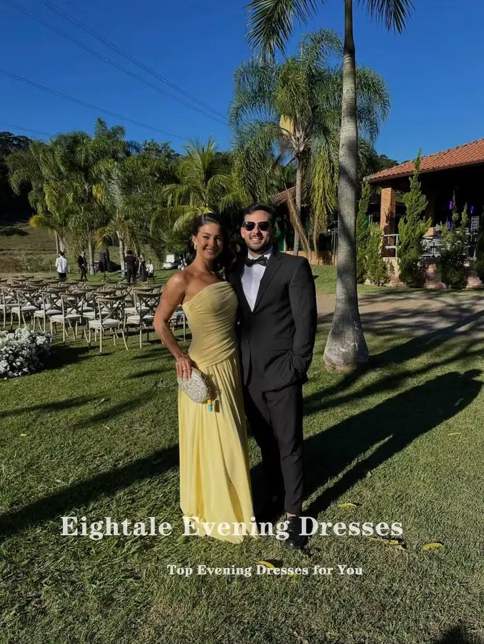 Robes de soirée jaunes Eightale pour mariage, plissées en mousseline, asymétriques à une épaule, style musulman, personnalisées, coupe trapèze, pour bal de promo