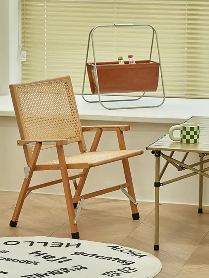 Chaise pliante de balcon, fauteuil de meubles, chaises de dossier en Imitation rotin en bois massif pour salon, tabouret de négociation unique