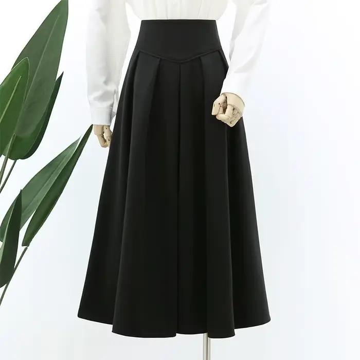 Jupe longue pour femmes automne et hiver taille haute plissée Patchwork mince