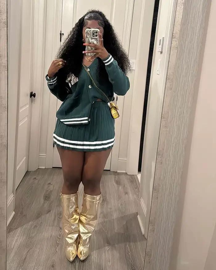Ensemble pull et jupe plissés en tricot pour femmes