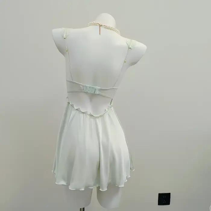 INJNIGHTOWNIGHTS-Chemise de nuit sexy pour femmes, lingerie française avec coussretours de poitrine, pyjama à bretelles, vêtements de détente pour dames, nouvelle collection