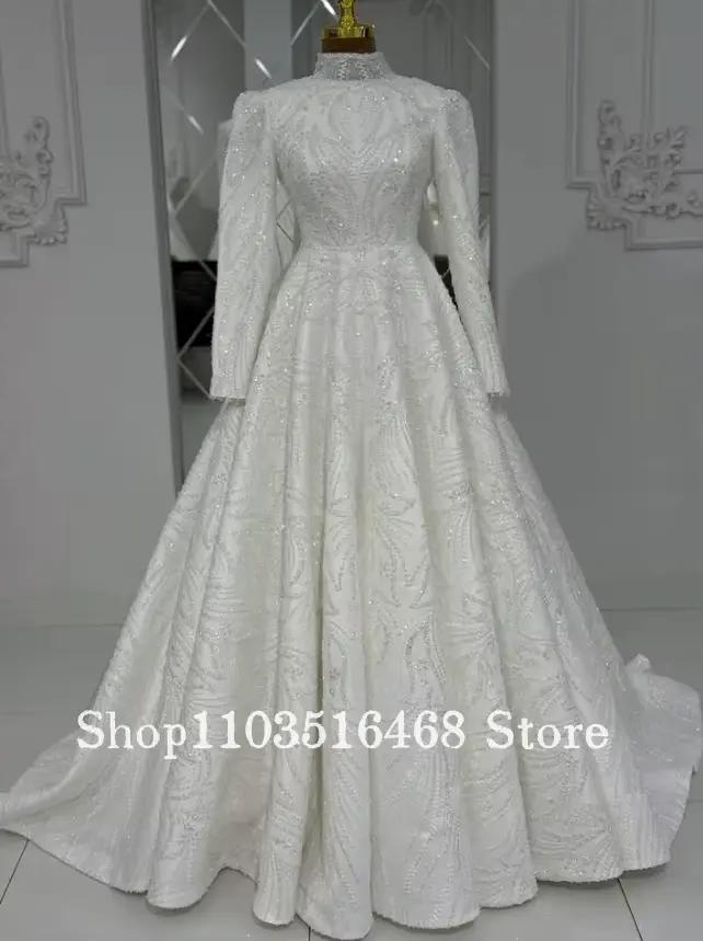 Robe de mariée musulmane personnalisée blanche à manches longues