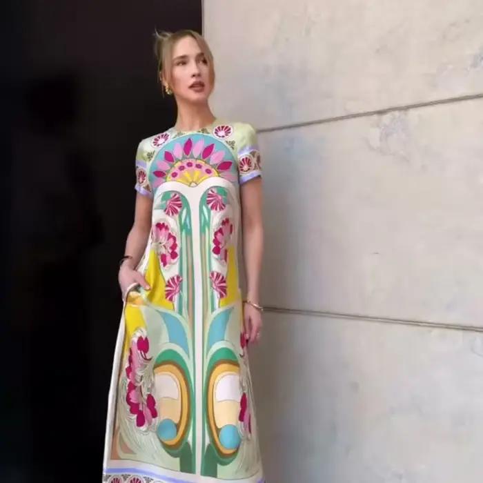 Robe longue imprimée pour femme, à manches mi-longues et col rond, avec ourlet à franges, tenue de mode quotidienne, idéale pour les rendez-vous et les soirées 2026