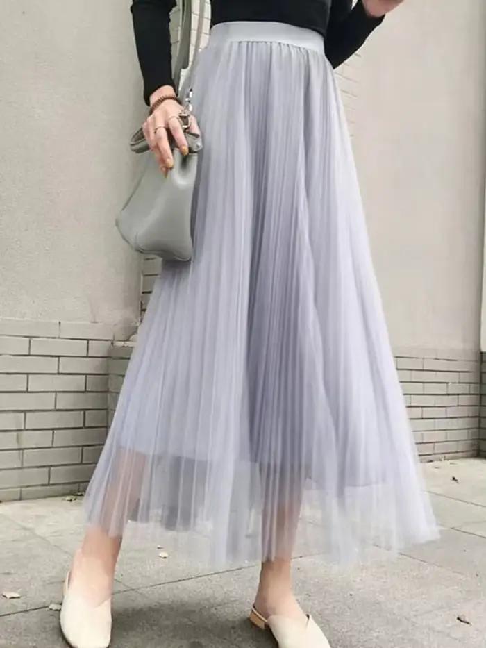 Femmes élégantes jupe en Tulle mode coréenne maille blanc une ligne dames