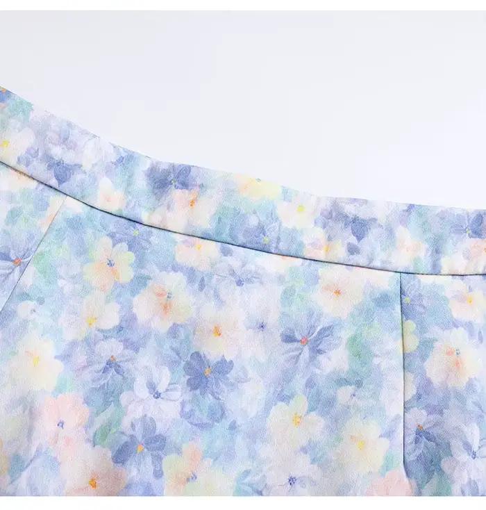 Jupe florale bleue de style français pour femme
