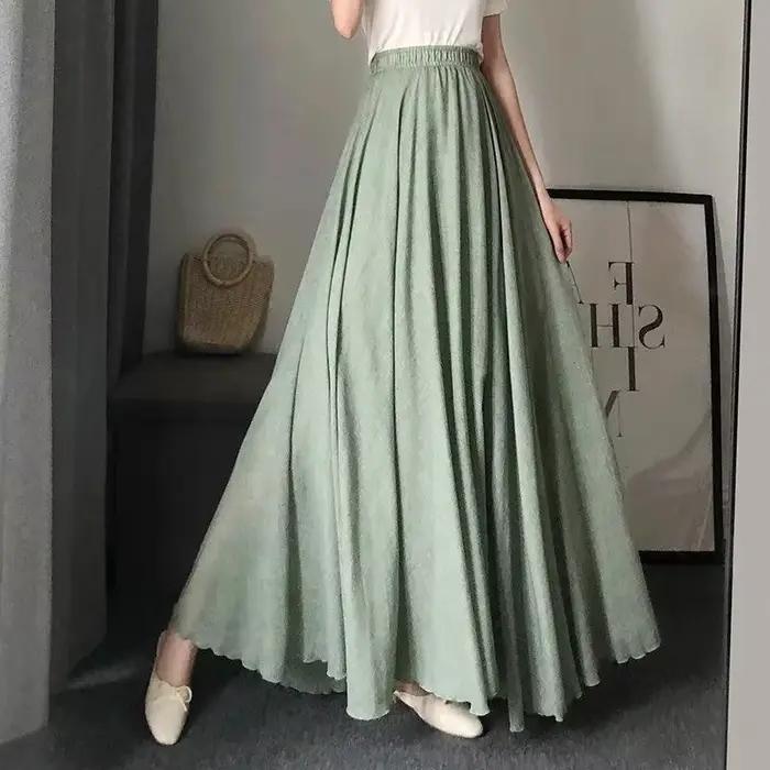 Jupe féerique vintage mi-longue taille haute en coton et lin double épaisseur