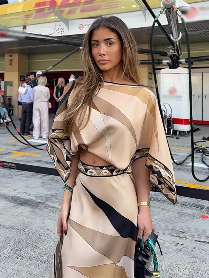 Ensemble Bohème Femme : Haut Imprimé Col Rond et Jupe Longue Irrégulière Taille Haute – Nouvelle Collection Été 2026 Deux Pièces