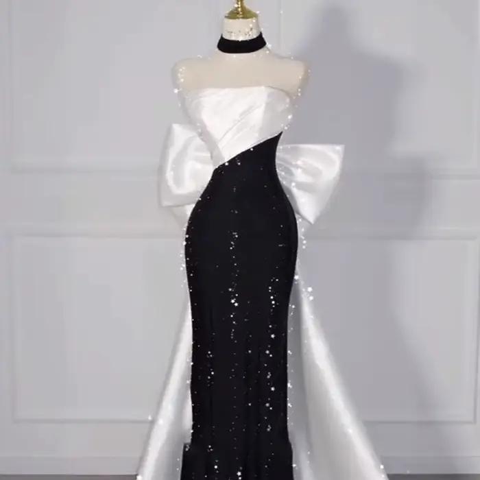 Robes de soirée pour femmes, robe de soirée noire sans bretelles, nouvelle arrivée 2026, robe de luxe cintrée à la taille, queue de sirène pour femme
