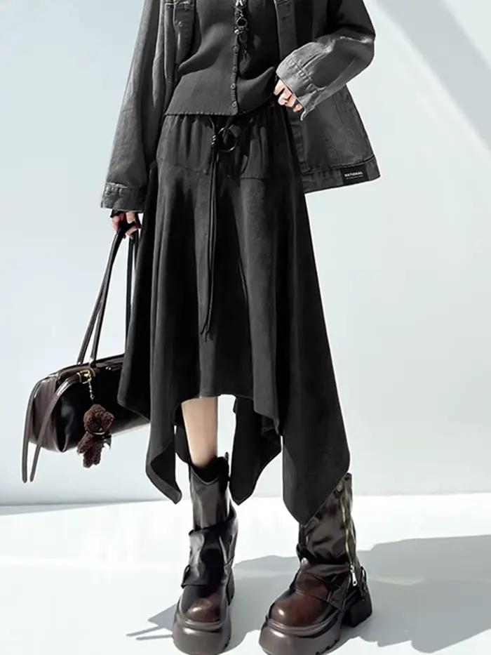 Y2k Streetwear jupe longue femmes taille haute Vintage ceinture Faux daim tissu jupes américain Hop