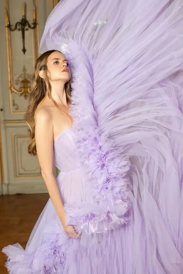 Robes de fiançailles longues en tulle lavande rêveuses pour femmes avec vestes à volants, robe de soirée de luxe, plusieurs couleurs disponibles