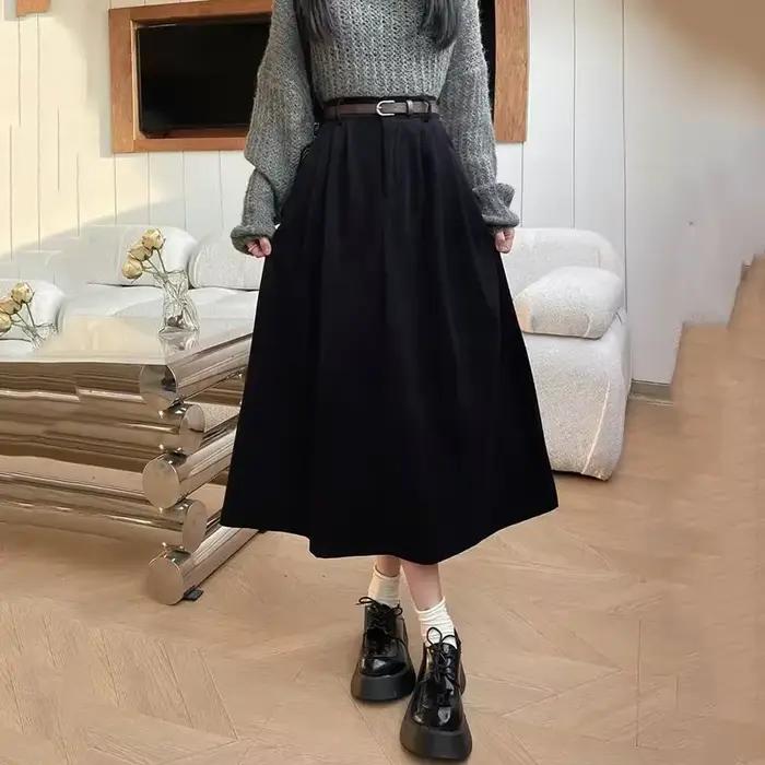 Jupe longue Vintage en velours côtelé pour femme