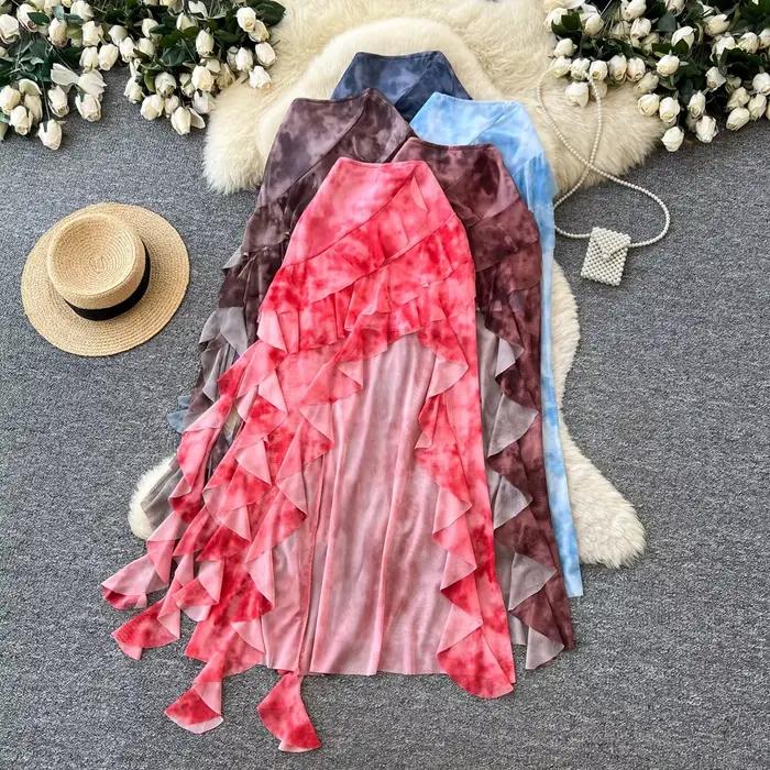 Jupes Femme Mi-longues Coupe Trapèze Taille Haute Ajustée Effet Enveloppant Volants Imprimé Élégant Style Y2K Streetwear Travail Été 2026