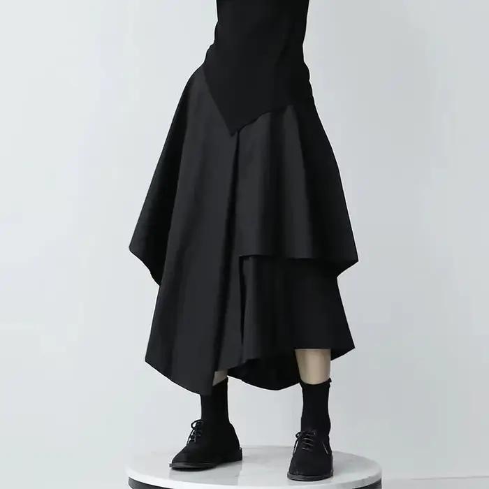Jupe plissée taille haute irrégulière gothique japonaise pour femmes