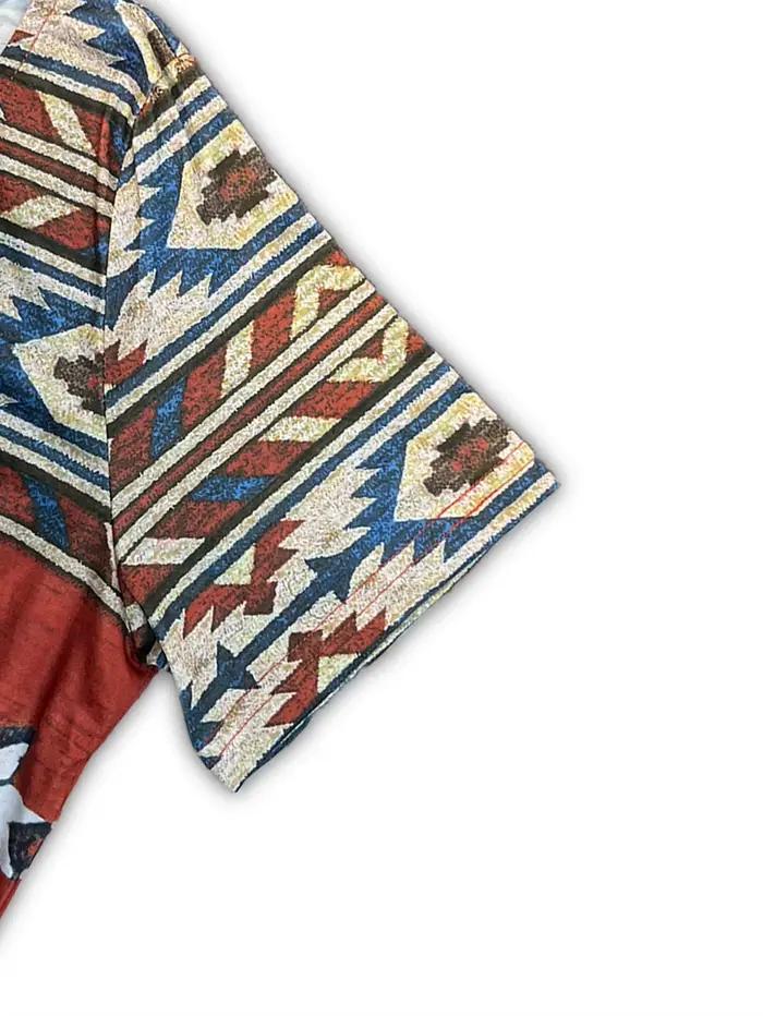 Robe longue tricotée à manches courtes pour femmes, imprimé géométrique, style ethnique décontracté, vacances
