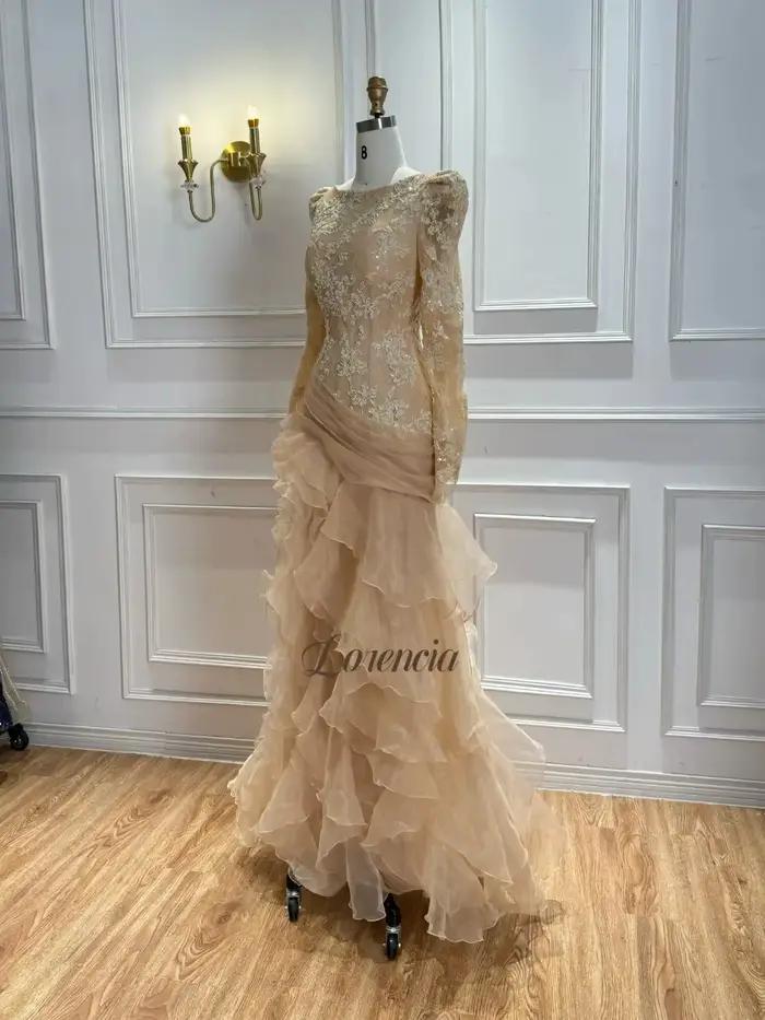Lorencia – robe de soirée en dentelle à manches longues, en Organza, à volants, ajustée, robes de bal personnalisées, robes de soirée formelles